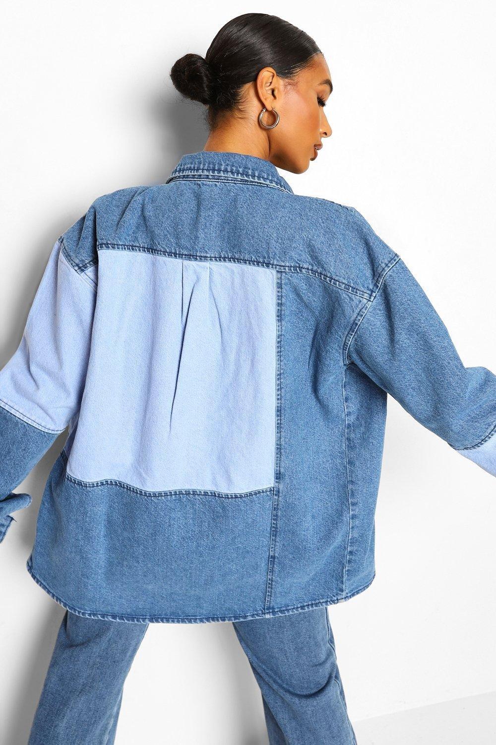 Color block denim hot sale shirt